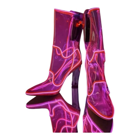 Neon Cowboys Festival Wedding Pink Light Up Boots - Picture 1 of 16